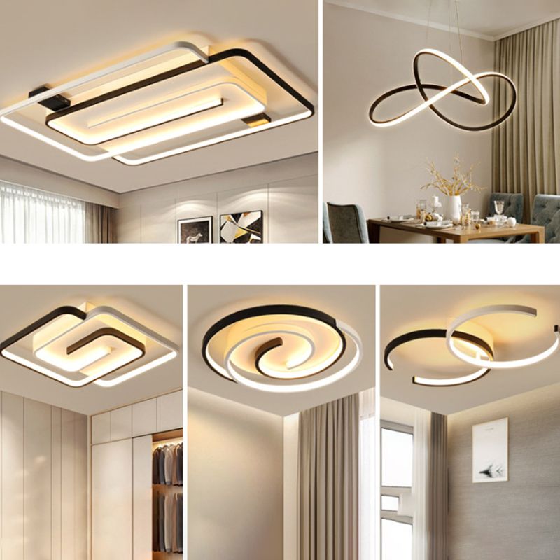 Minimalist Squared Ceiling Light Fixture Acrylic LED Bedroom Close to Ceiling Lamp in Black-White