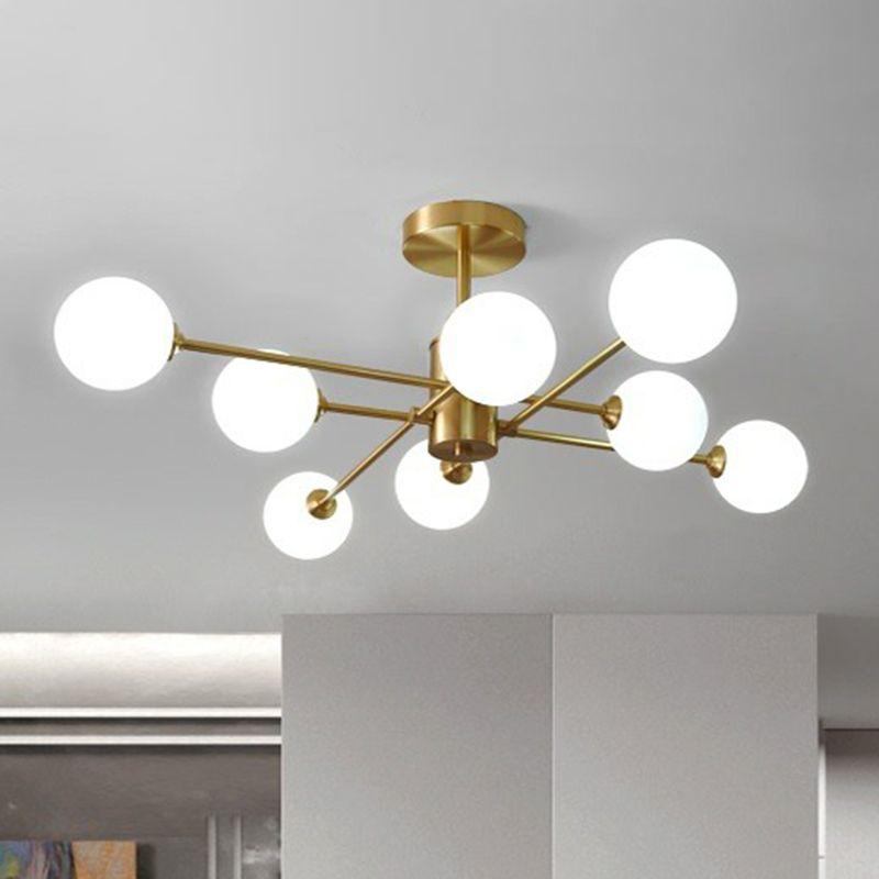 Brass Radial Suspension Lighting Postmodern Ball Glass Chandelier Lamp for Living Room