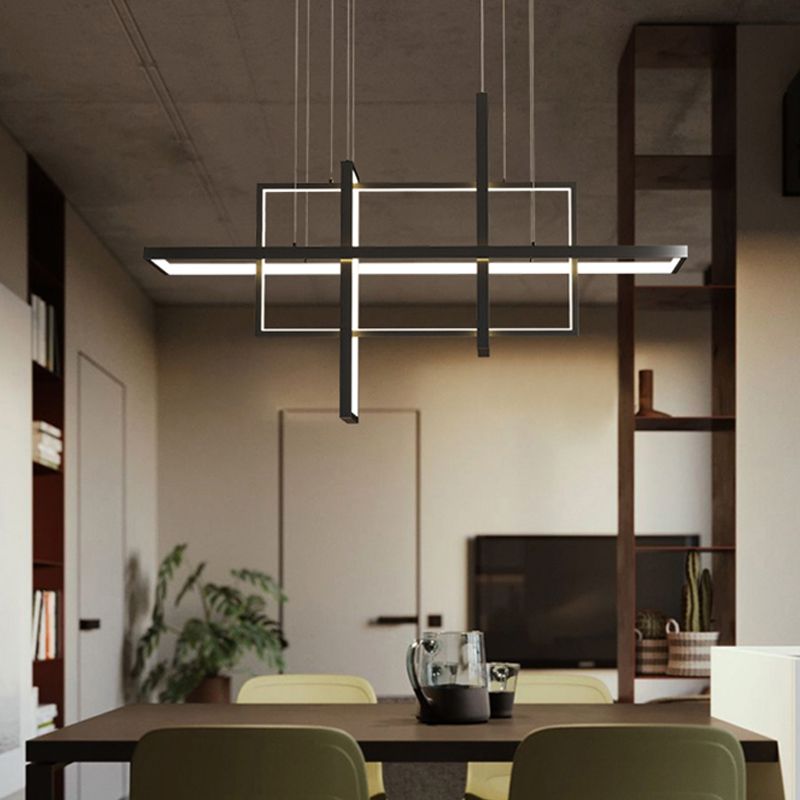 Rectangle Island Lighting Modernism Metal Pendant Light Fixture for Dining Room