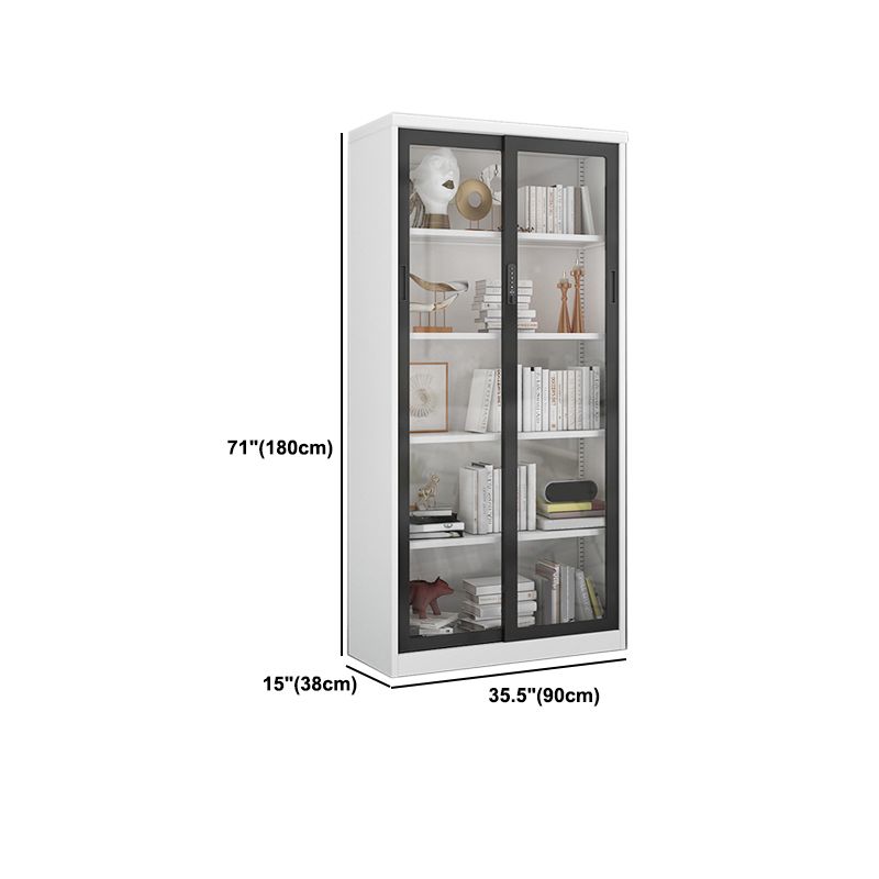 14.9" Wide Whit Bookcase Modern Stainless Steel and Glass Book Shelf With Doors