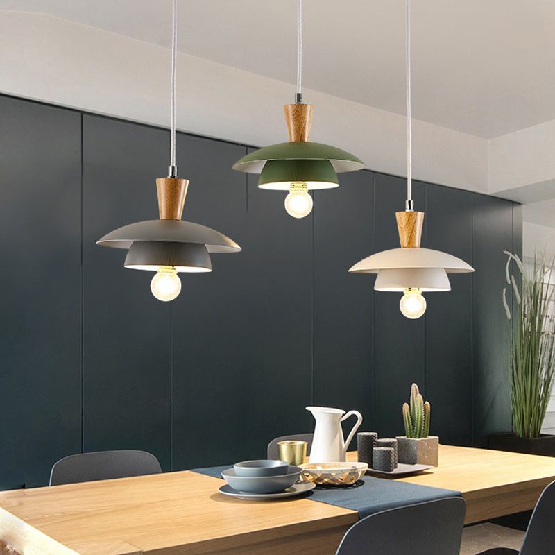 Saucer Pendant Lamp Wooden Nordic Hanging Light Fixture for Dining Room