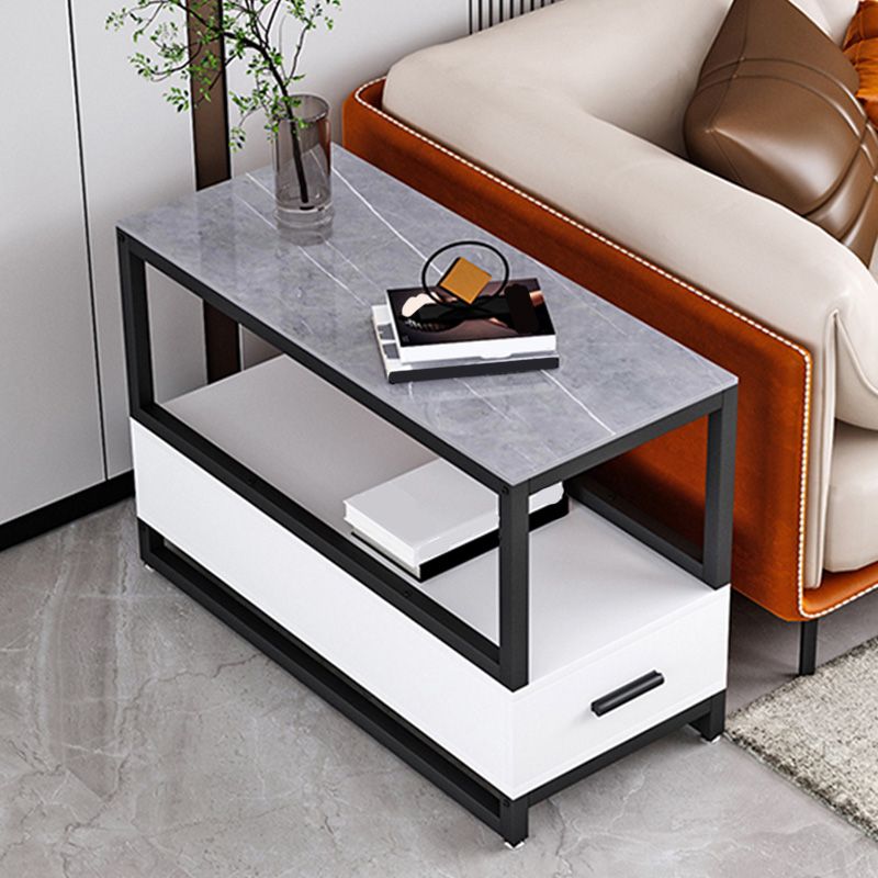 1-Drawer 1-Shelf End Table Modern 21.65" Tall Stone Side Table