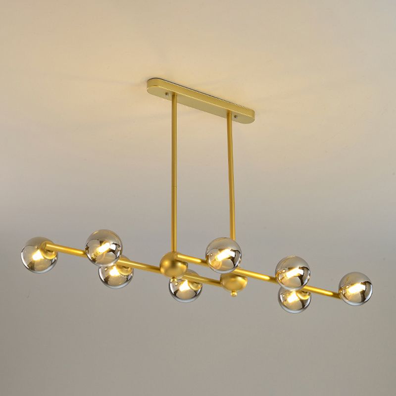 Glass Shade Island Light Fixture Contemporary Gold Suspension Light for Dining Room