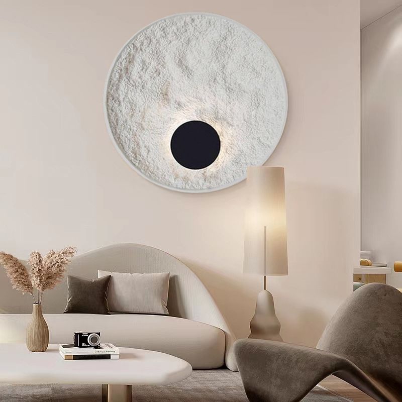 White Modern Metal Wall Sconce Circle Shape Wall Light with Resin Shade for Bedroom