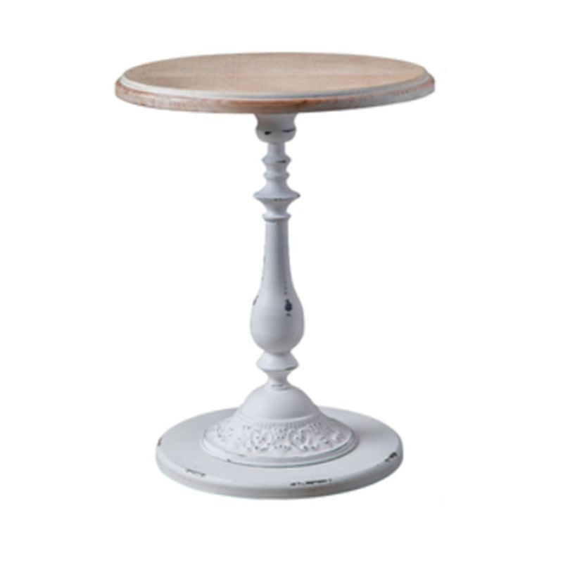 French Country Round Wooden Top Side Table Antique Brown Pedestal End Snake Table