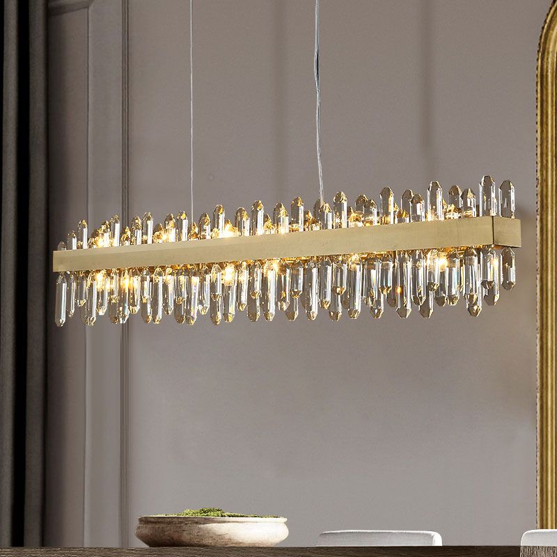 Gold Crystal Linear Ceiling Pendant Contemporary Island Lighting Fixtures for Dining Room