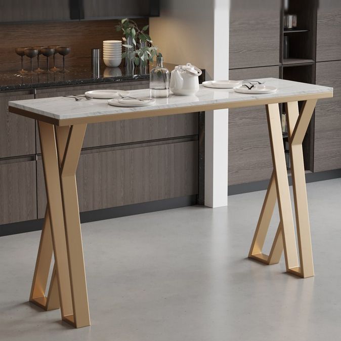 Modern Bistro Table with Double Pedestal White Marble Top Bar Table