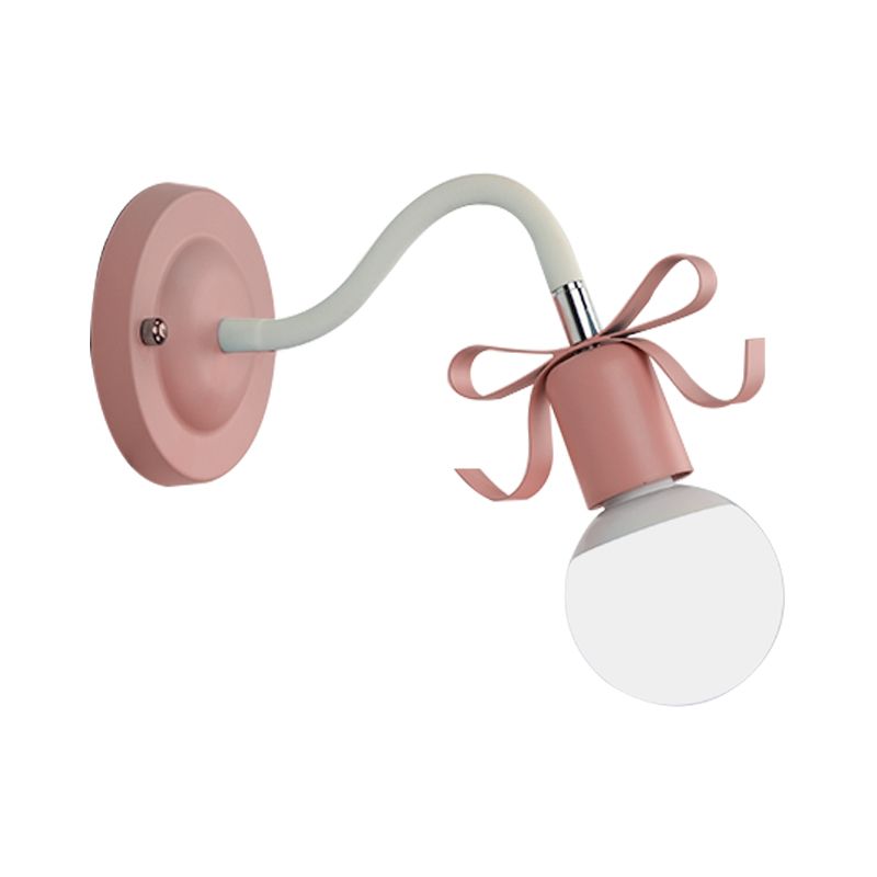 Metal Bare Bulb Wall Light with Bow Single Head Nordic Style Wall Lamp for Kindergarten
