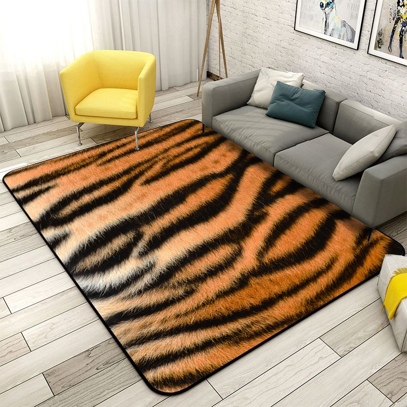 Orange Tone Modern Indoor Rug Polyester Tiger Print Carpet Easy Care Rug for Home Decoration