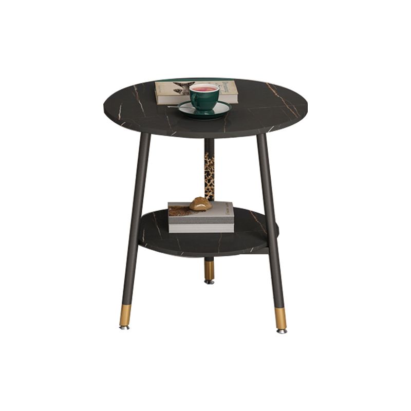 Modern Slate Top Round Double Tier End Table 3 Legs End Table