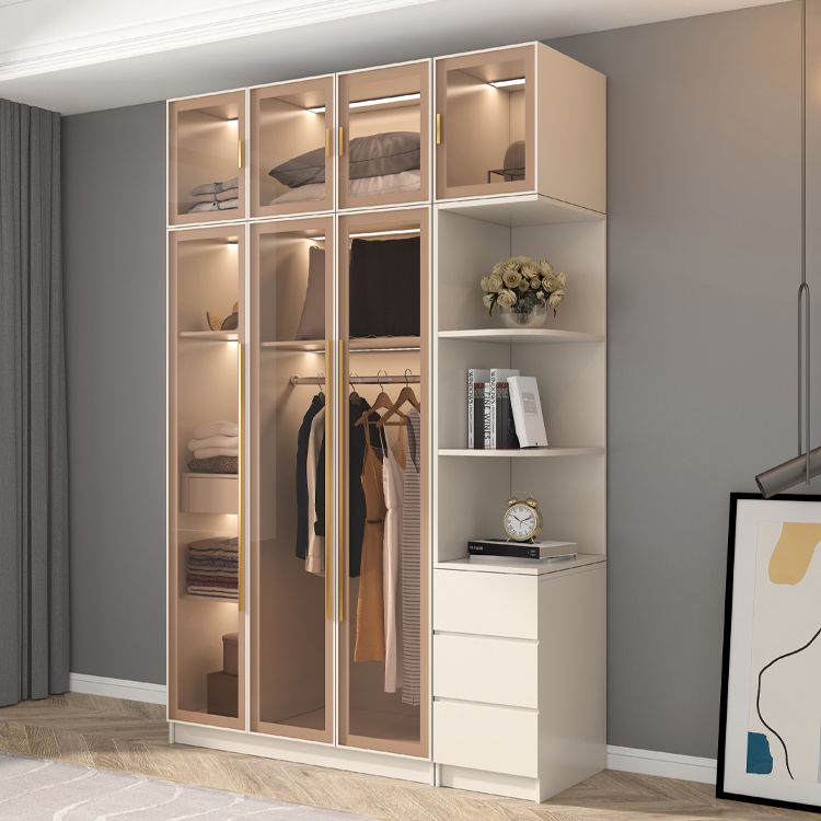 Clear Glass Door Storage Cabinet Contemporary Hinged Door Wardrobe for Home