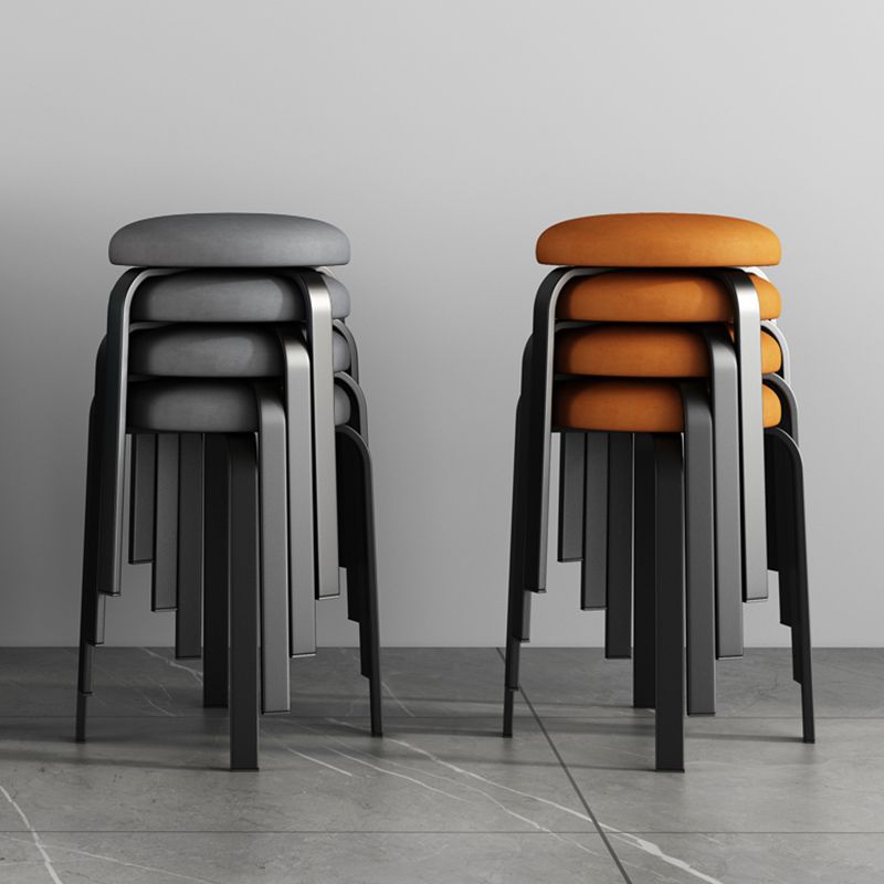 Footstool Ottoman Upholstered Metal Frame Fabric Modern Solid Round Ottoman