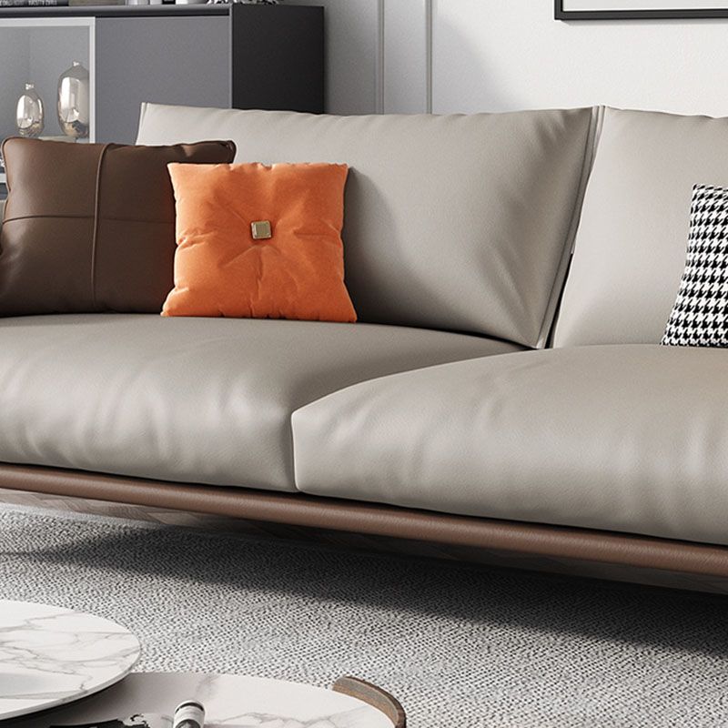 Pillow Top Arm Sofa Modern Leather Sofa in Brown with Metal Legs