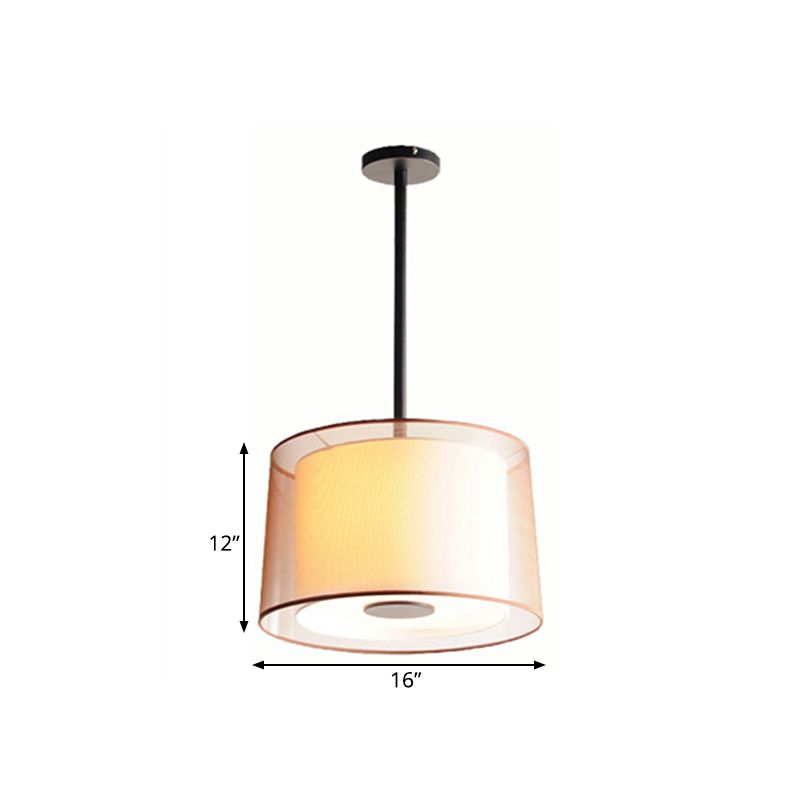 Wit 3 lichten Kroonluchter Licht bevestiging Traditionele stoffen trommel hanglamp, 16 "/19.5" /23.5 "breed