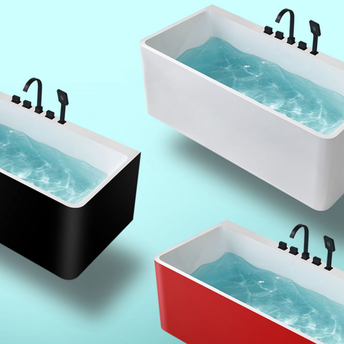 Modern Acrylic Rectangle Bathtub White Back to Wall with Drain Bath Tub