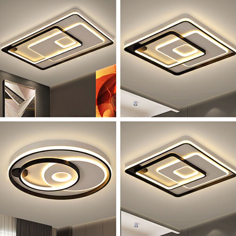 Modern Style LED Ceiling Light Black Layered Round/Square/Rectangle Flush Mount Lamp with Acrylic Shade, Warm/White Light