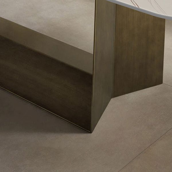 Stone Top Dining Table Rectangle Dining Table with Trestle Base