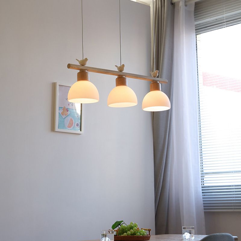 Wooden Island Light Modern Island Hanging Light with Bird Decoration for Dining Room