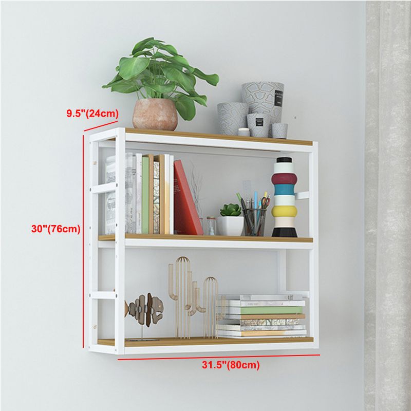Industrial Wall Unit Bookshelf Black Steel Frame Natural Manufactured Wood Shelf Bookshelf