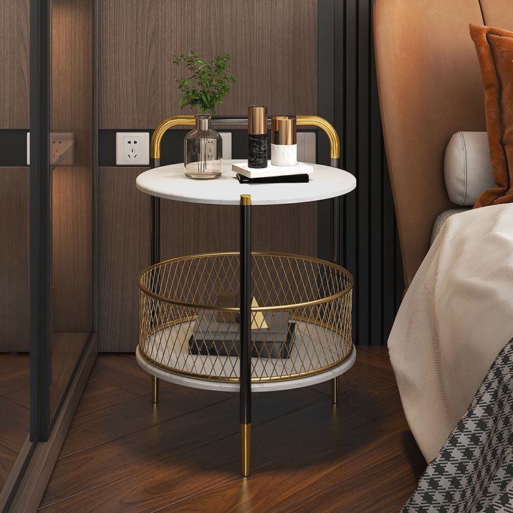 Glam Accent Table Nightstand Antique Finish Night Table with 2 Shelves