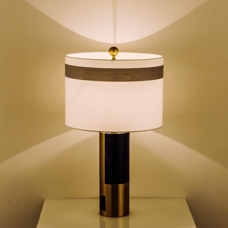 1 table de chevet de tête lumière moderne lampe de nuit blanche moderne avec nuance de tissu de cylindre