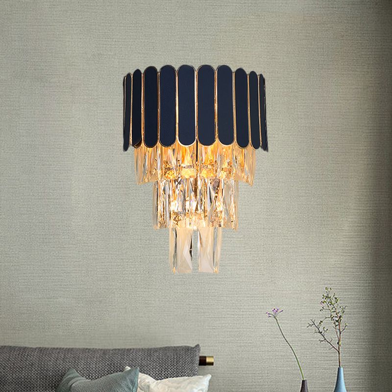 Sala de estar escalonada Sala de pared Splectangle Crystal 3 cabezas Idea de iluminación de pared contemporánea en negro