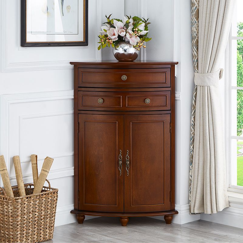Mid-Century Modern Home Paned Cabinet Solid Wood Corner Side Cabinet
