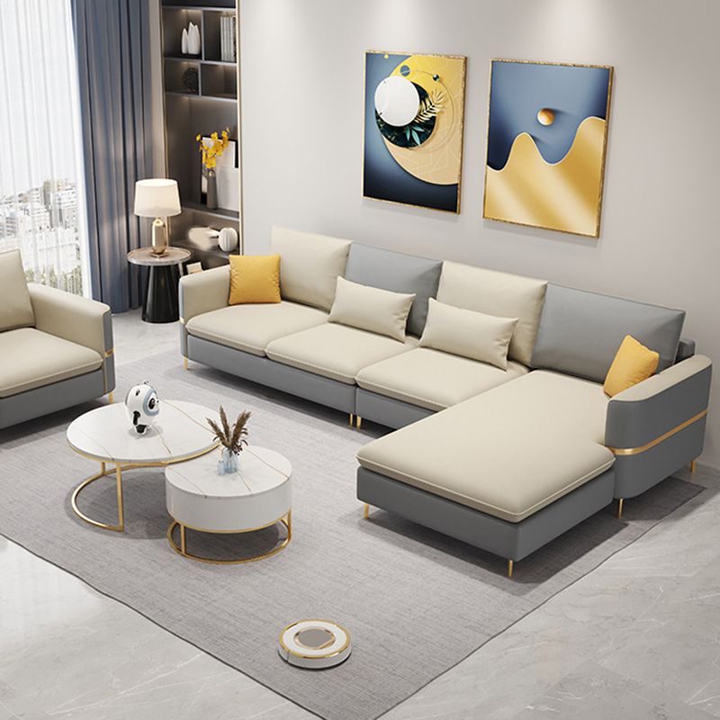 106.3" W x 62.3" D x 35.4" H Square Arm Sofa & Chaise, Loose Faux Leather Back Sofa