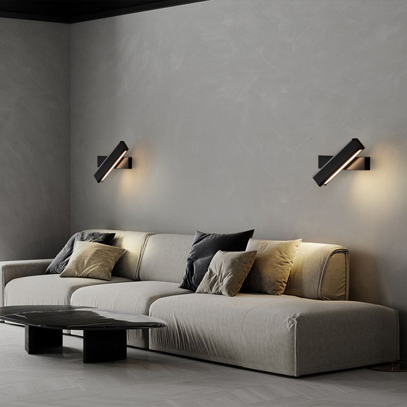 Aluminium Rectangular LED Wall Sconce in Modern Simplicity Wooden Rotatable Wall Light with Acrylic Shade