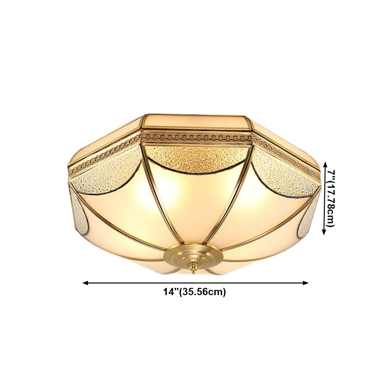 Luminaires encastrés à tambour, plafonniers en cuivre de style colonial avec abat-jour en verre