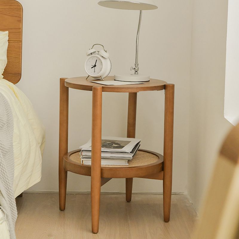 Tropical Round Cocktail Table Storage Solid Wood Coffee Cocktail Table