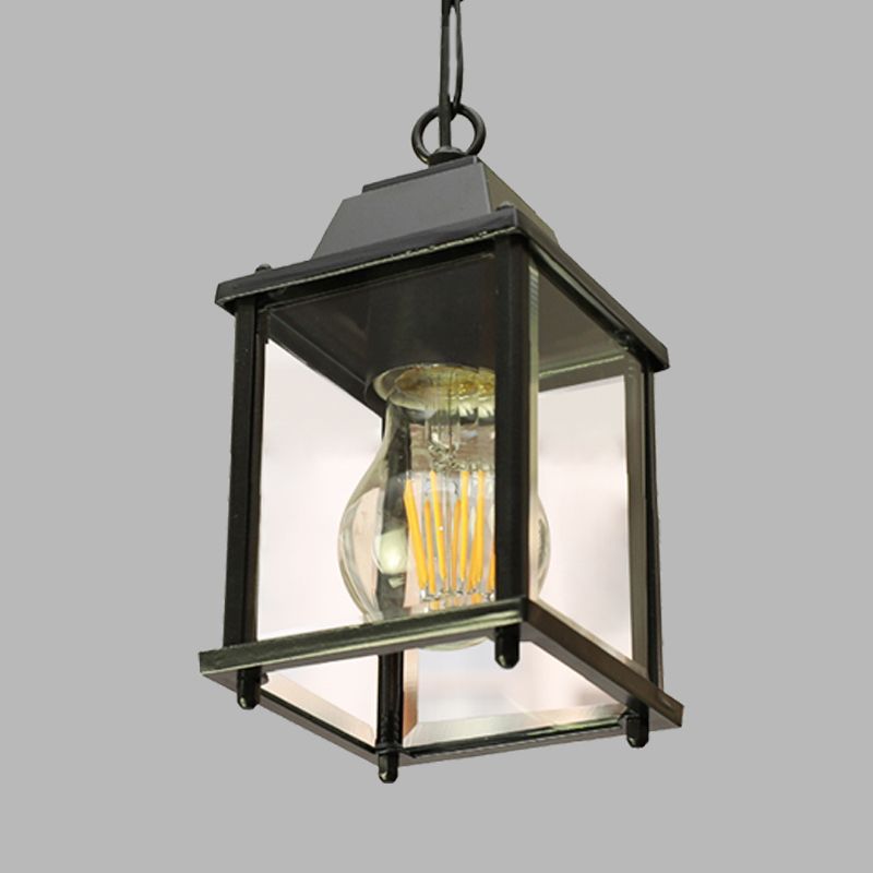 Open Bottom Balcony Pendant Light Lodges Clear Glass 1 Bulb Black Finish Hanging Ceiling Lamp