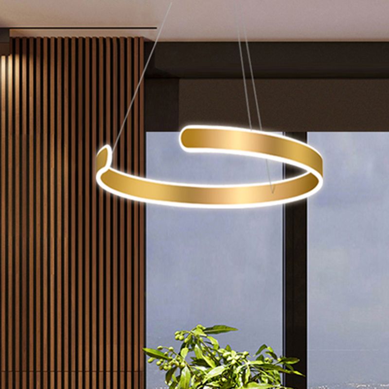 1/2/3 Lights Dining Room Chandelier with Ring Acrylic Shade Modern Gold Led Hanging Light Fixture in White/Warm Light