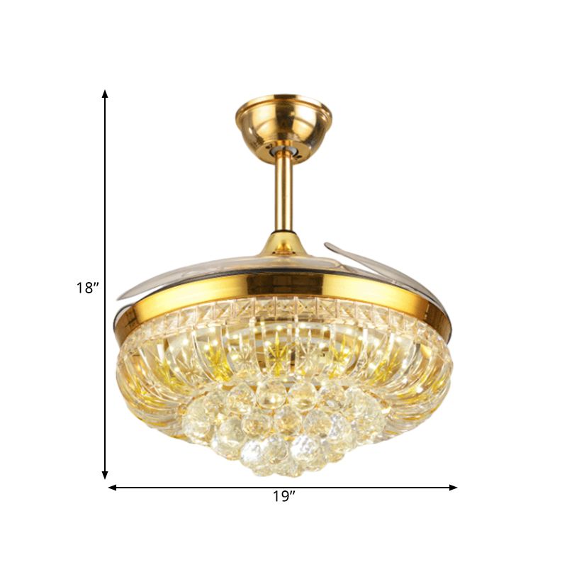 19 "breit LED Semi Flush Light Moderne kreisförmige klare Kristallblöcke Anhängerlüfterlampe in Gold
