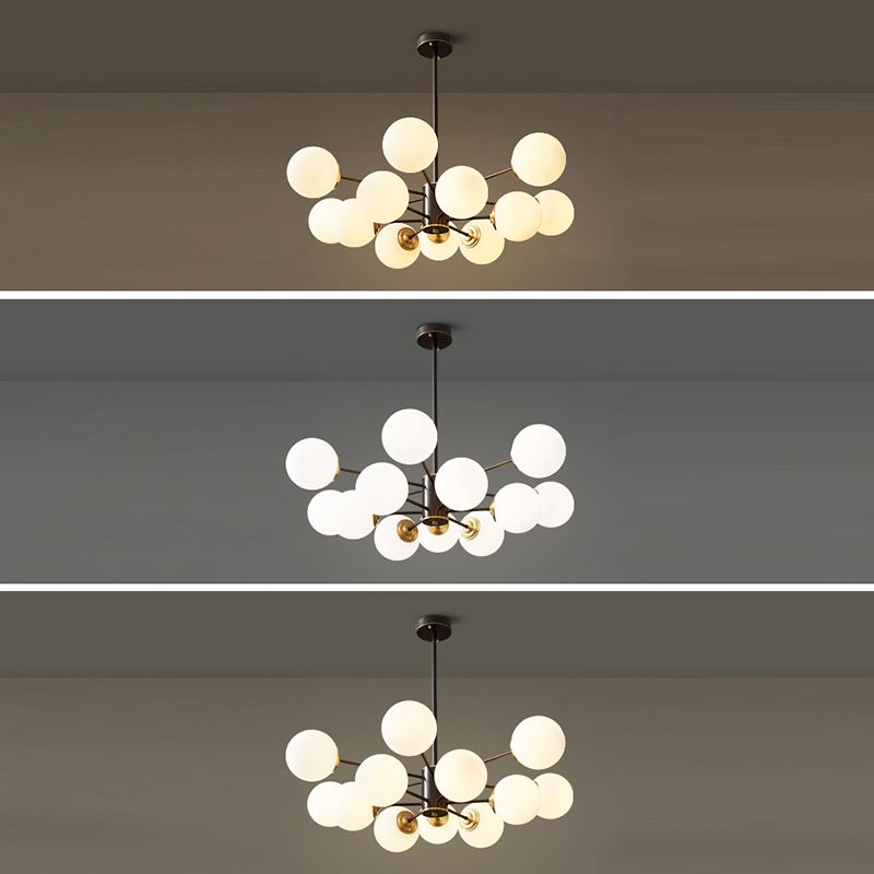 Copper Chandelier Lighting Multi-Head Hanging Light Fixtures with White Glass Shade