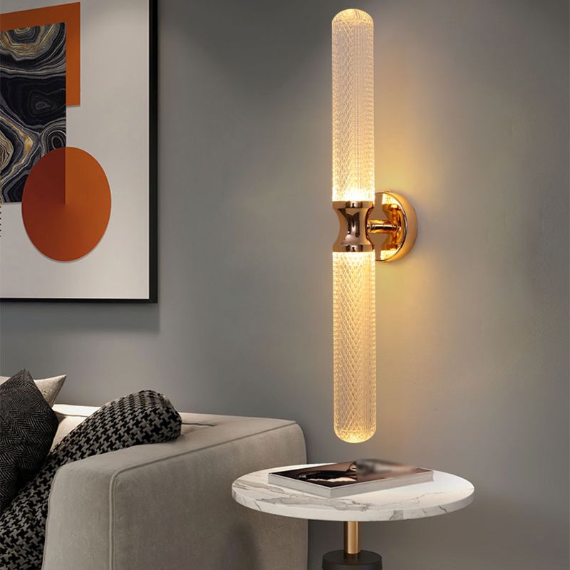 Black / Gold 1 - Light Wall Light Solid Brass and Acrylic Cylinder Wall Fixture