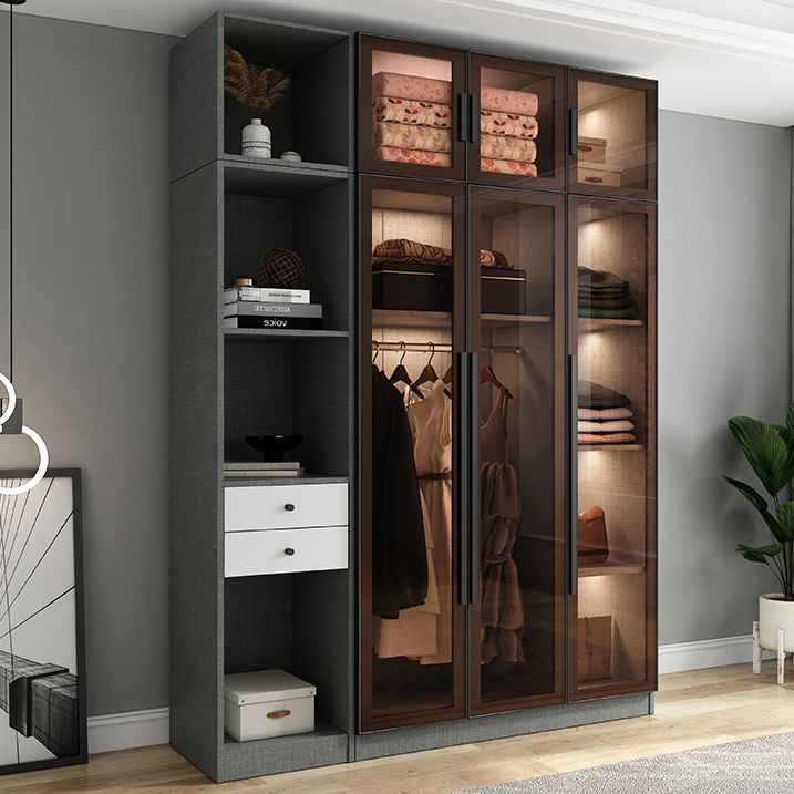 Modern Wardrobe Cabinet Glass and Engineered Wood Wardrobe Closet
