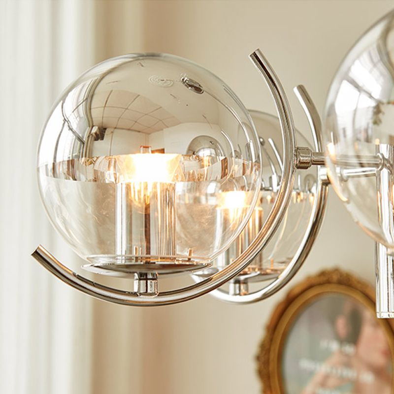 Modern Globe Chandelier Multi Light Hanging Light with Clear Glass for Bedroom