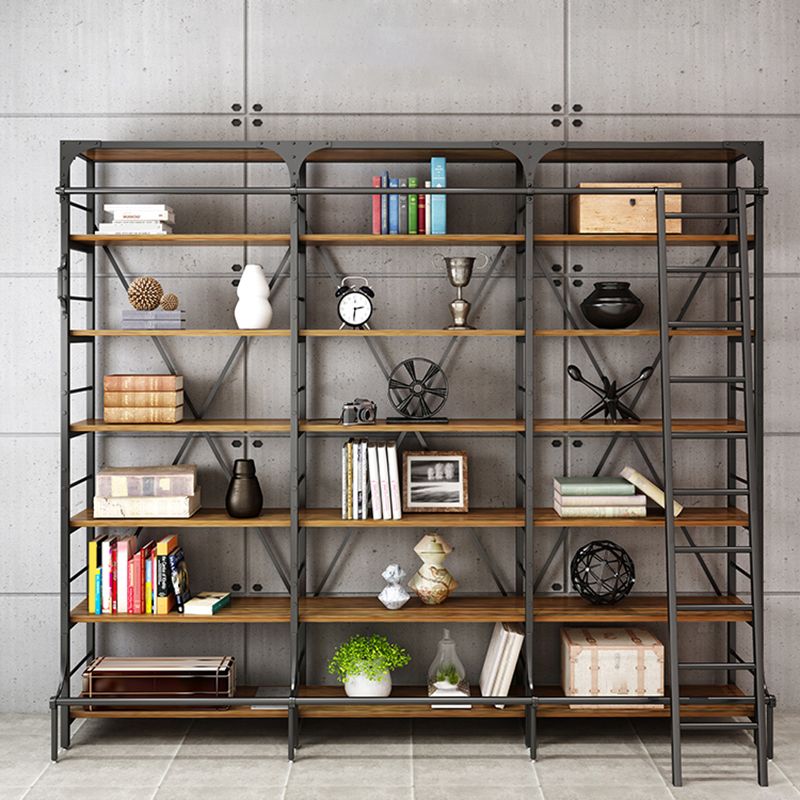 Modern Style Open Back Bookshelf Standard Metal Bookcase in Black