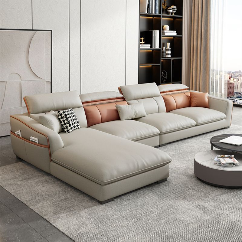 Contemporary Faux Leather Sectional with Storage Flared Arm for Living Room