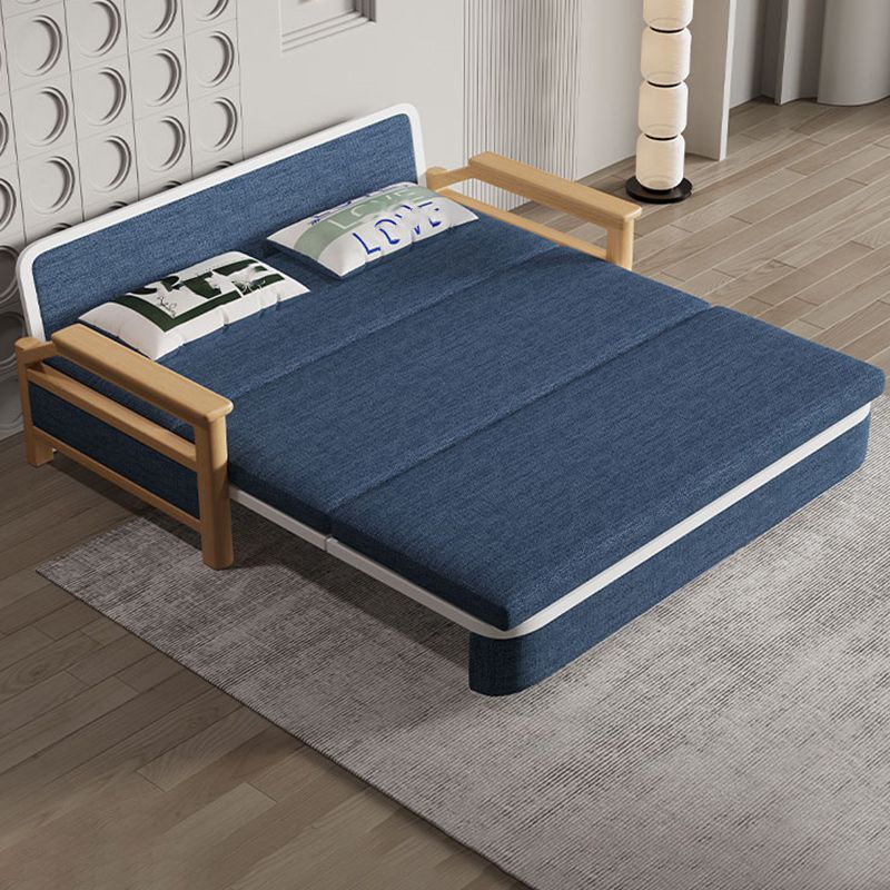 Scandinavian Blue Futon Sleeper Sofa Square Arms Futon and Mattress