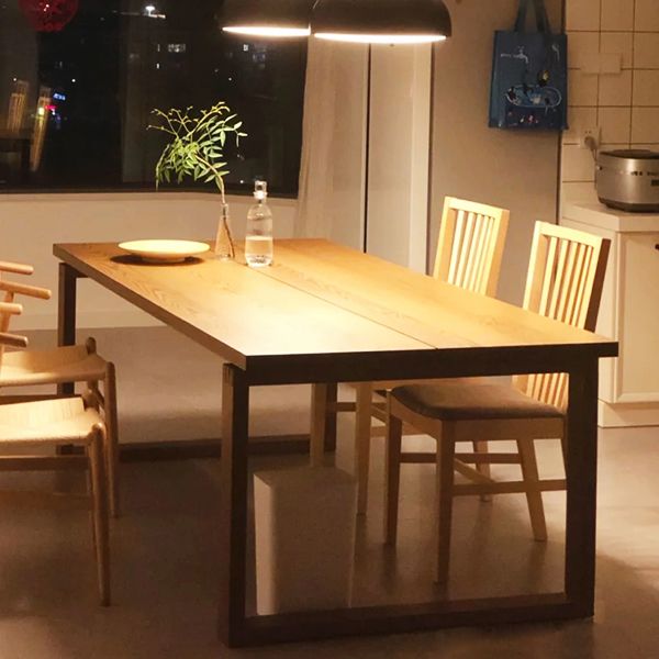 Minimalist Kitchen Standard Dining Table Solid Wood Rectangle Dining Table with Double Pedestal