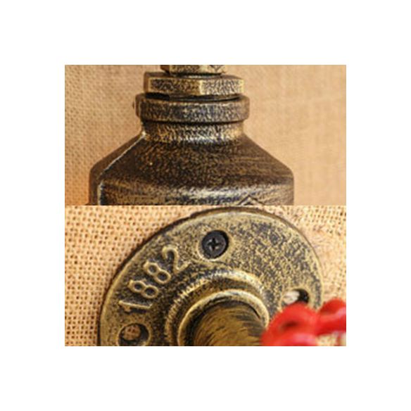 Water Pipe Metal Wall Lighting Rustic Style 1 Light Restaurant Wall Mounted Lamp with Red Valve in Bronze/Antique Brass
