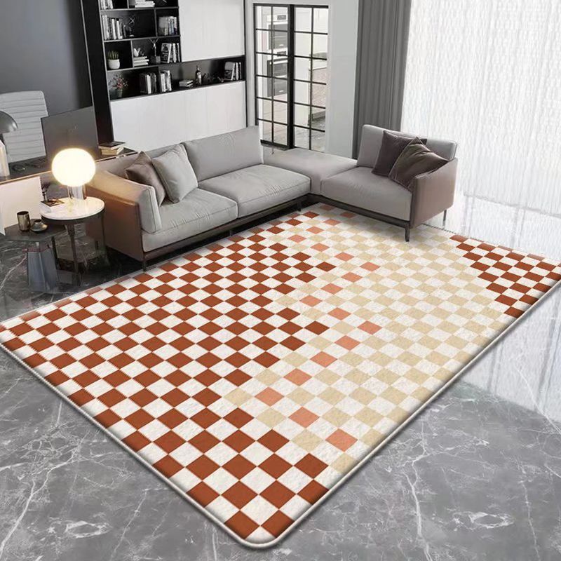 Modern Brown Rug Plaid Pattern Polyester Rug Stain Resistant Rug for Living Room
