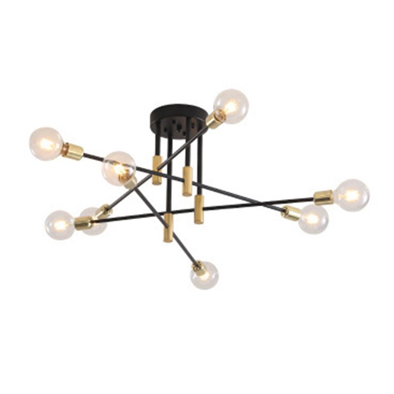 Black Sputnik Flush Mount Industrial Metal Semi Ceiling Light Fixture for Living Room