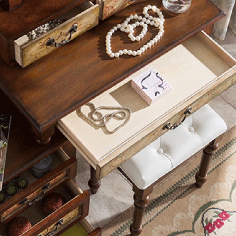 Victorian Makeup Vanity Table with Drawers and Stool for Bedroom