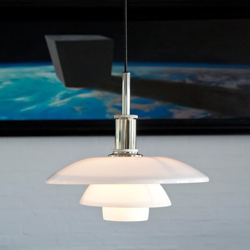 1-Light White Glass Suspended Lighting Fixture Minimalism Pendant Light Kit for Bedroom