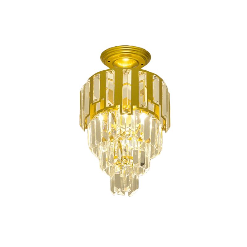 Crystal Rods Gold Flush Mounted Light 4-Tier Taper Single Post-Modern Semi Flush Ceiling Light Fixture