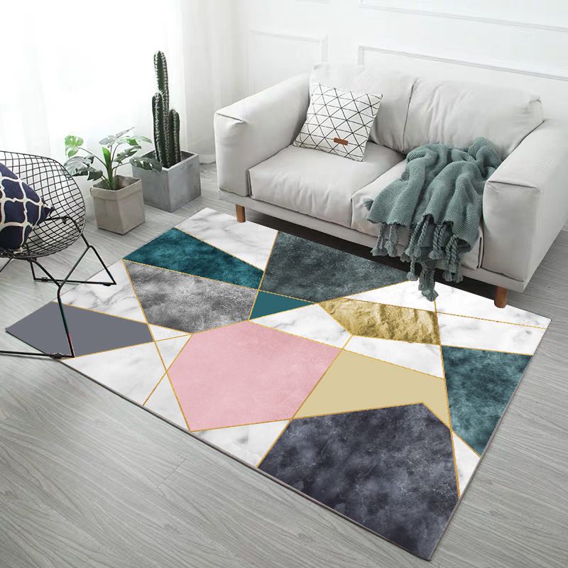 Modern Geometry Rug Polyester Rug Stain Resistant Carpet for Home Decor