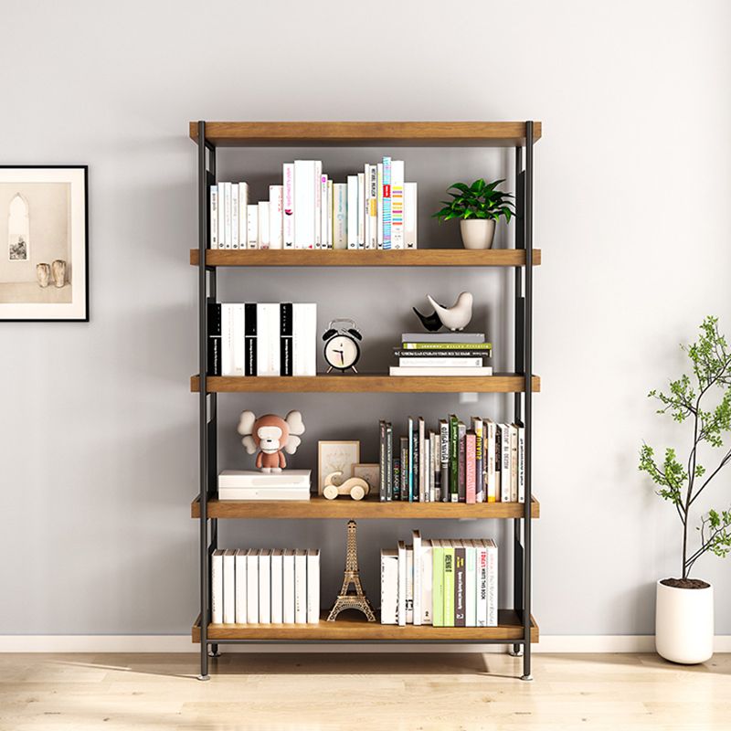 Contemporary Metal Open Back Bookshelf Solid Wood Bookcase for Office